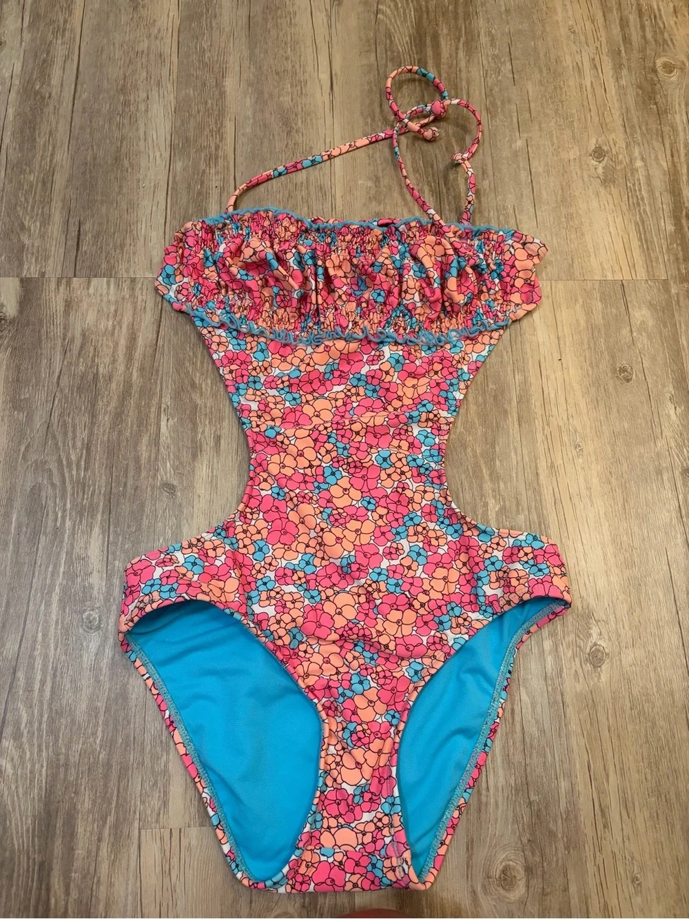 VM Kids Floral Cutout One-Piece Swimsuit - Pink, Coral & Blue